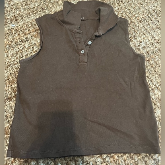 Pacsun Brandy Melville John Galt Brown Colleena tank top polo shirt collared - Picture 2 of 4